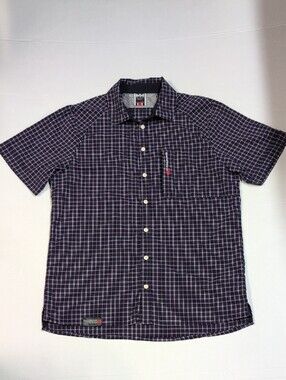 Helly Hansen Ocean Power Navy and White Check Short Sleeve Button-Up Shirt